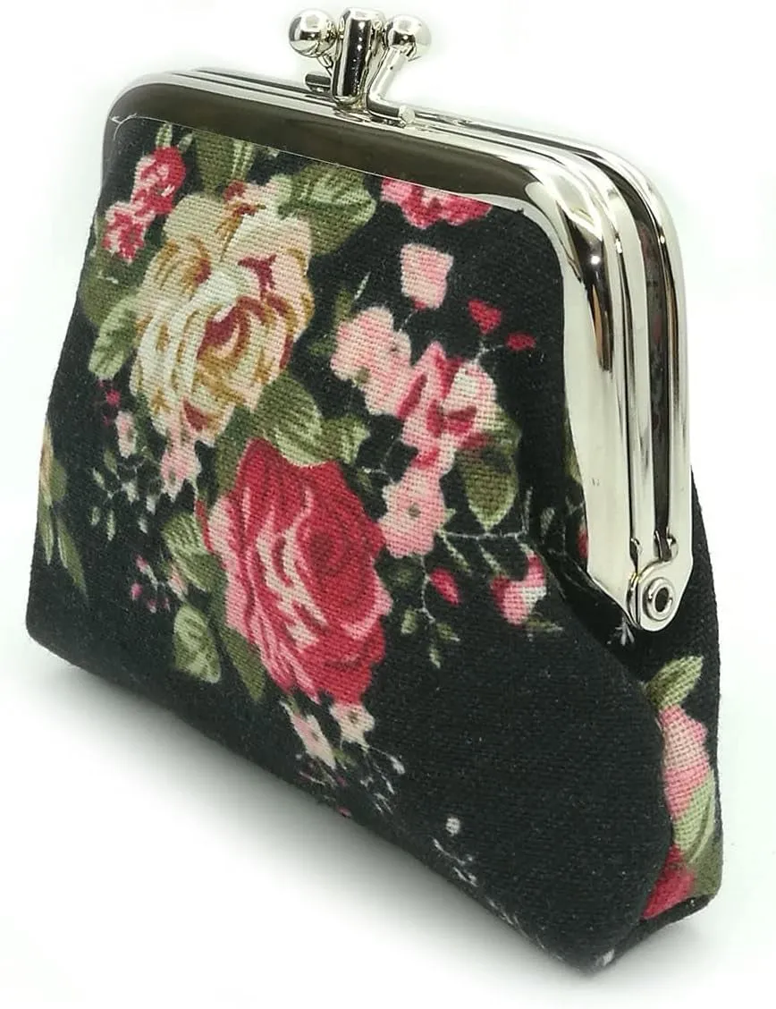 Floral Canvas Wallet, Vintage Kiss-lock Coin Wallets