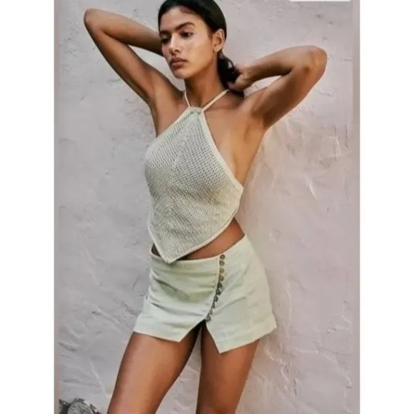Free People linen wrap mini skirt NEW