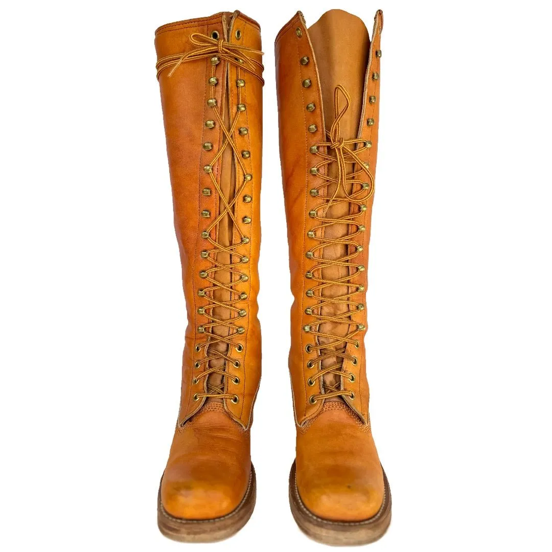 FRYE Campus Lace Up True Vintage Black Label Tall Knee High Sunrise Leather Boots