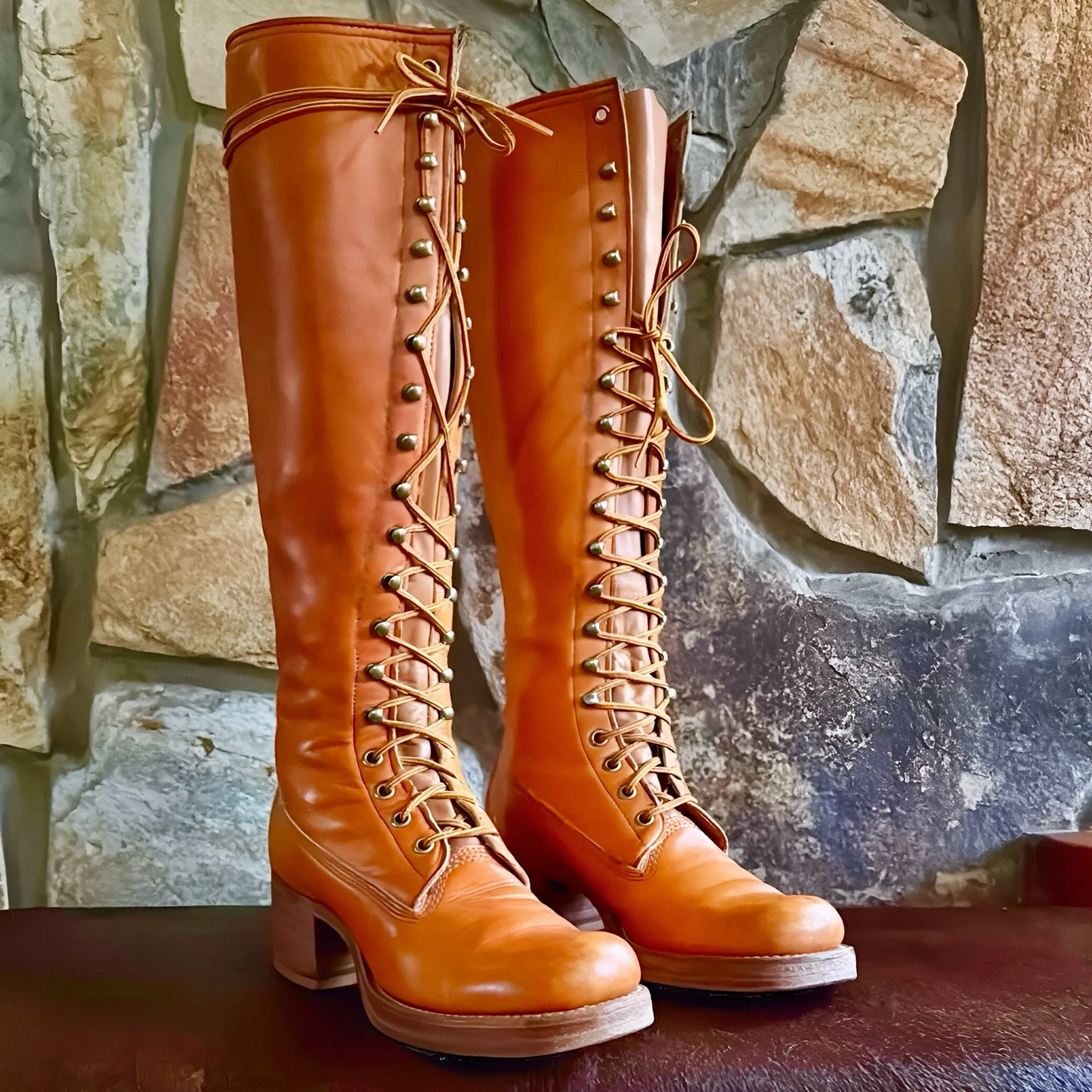 FRYE Campus Lace Up True Vintage Black Label Tall Knee High Sunrise Leather Boots