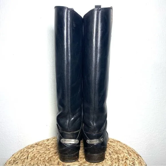 Frye Lindsay plate black tall leather boots women 7.5
