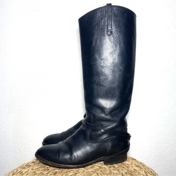 Frye Lindsay plate black tall leather boots women 7.5
