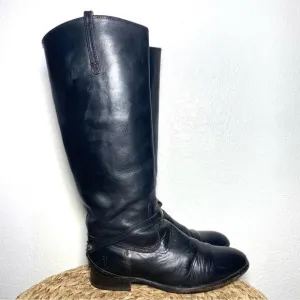 Frye Lindsay plate black tall leather boots women 7.5