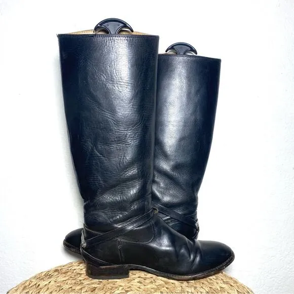 Frye Lindsay plate black tall leather boots women 7.5
