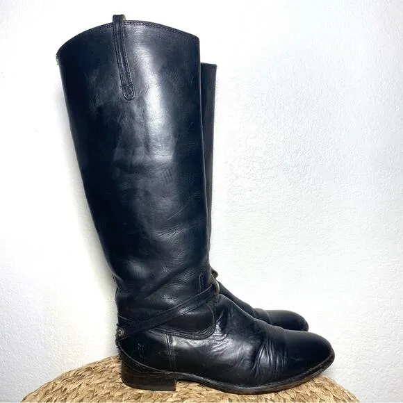 Frye Lindsay plate black tall leather boots women 7.5