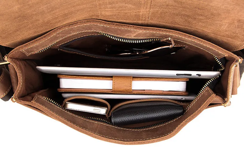 Full Grain Leather Messenger Bag Vintage Leather Shoulder Bag For Men Leather Crossbody Bag