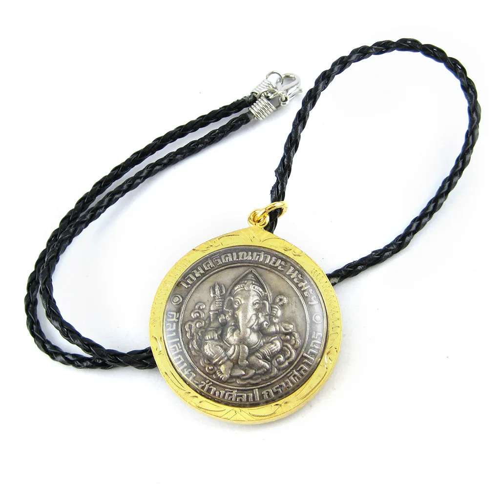 Ganesha The Hindu Elephant God in Lotus Vahana Om Meditation Amulet