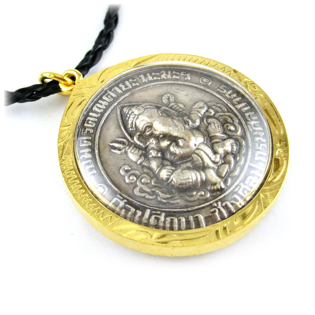 Ganesha The Hindu Elephant God in Lotus Vahana Om Meditation Amulet
