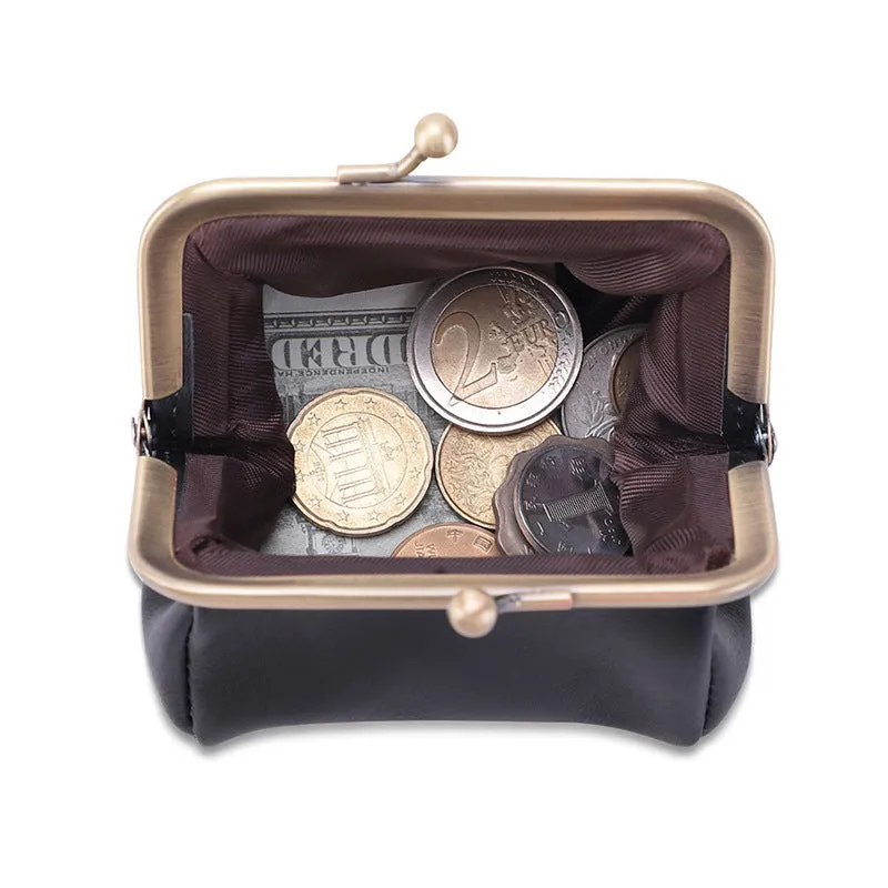 Genuine Leather Vintage Coin Purse Kiss Lock Wallet
