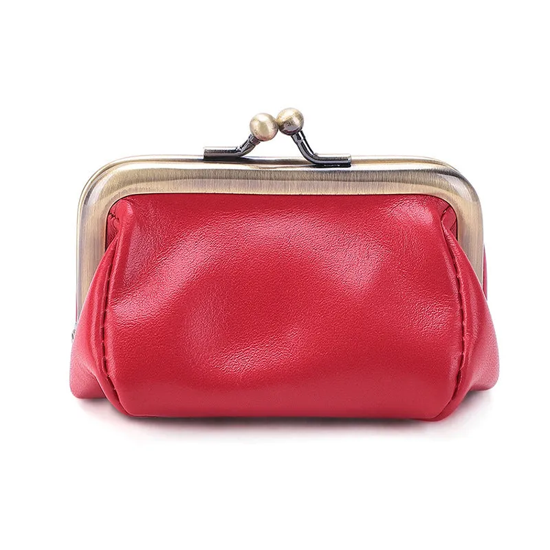Genuine Leather Vintage Coin Purse Kiss Lock Wallet