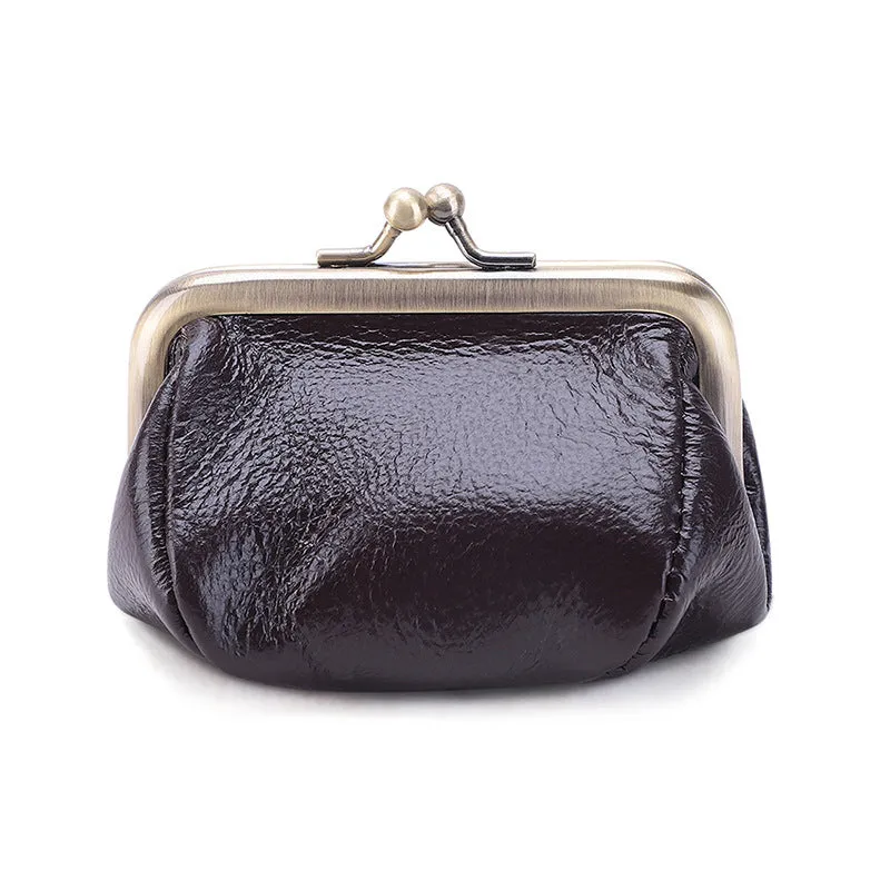 Genuine Leather Vintage Coin Purse Kiss Lock Wallet