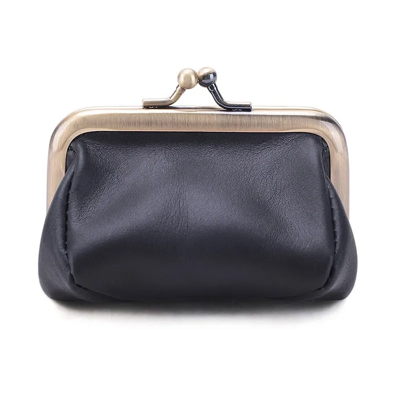 Genuine Leather Vintage Coin Purse Kiss Lock Wallet