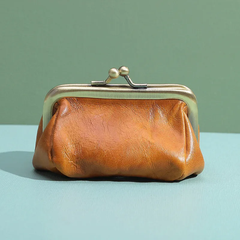 Genuine Leather Vintage Coin Purse Kiss Lock Wallet