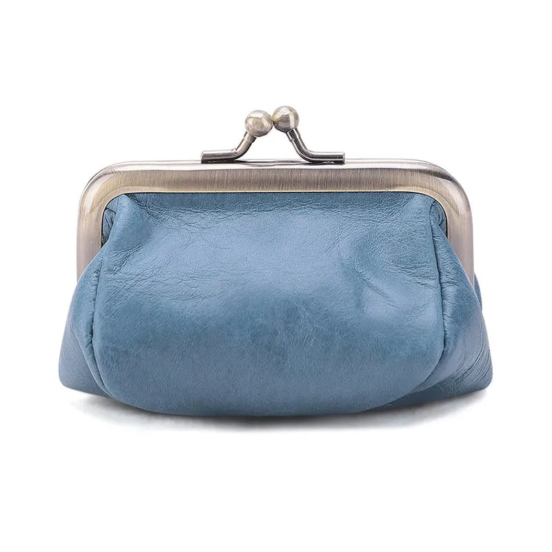 Genuine Leather Vintage Coin Purse Kiss Lock Wallet
