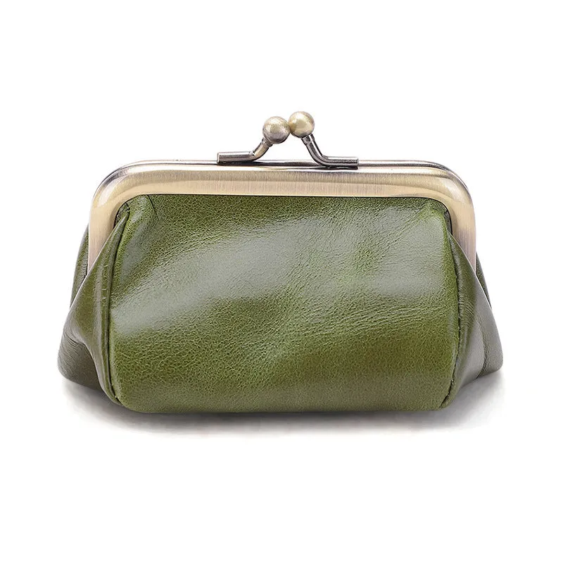 Genuine Leather Vintage Coin Purse Kiss Lock Wallet