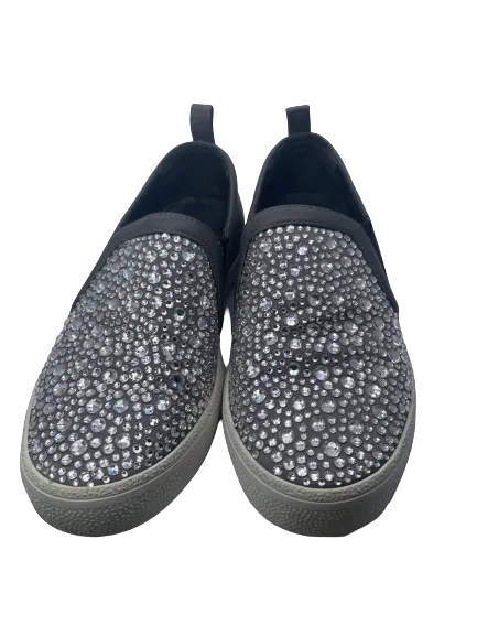 Gina Grey Leather & Crystal Embellished Satin Gioia Slip On Skate Sneakers Trainers UK 3 EU 36 👠