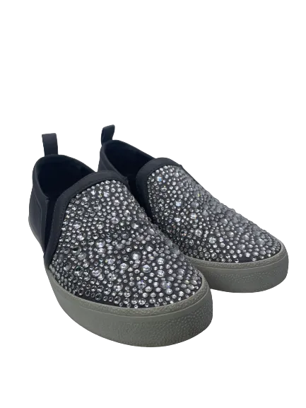 Gina Grey Leather & Crystal Embellished Satin Gioia Slip On Skate Sneakers Trainers UK 3 EU 36 👠