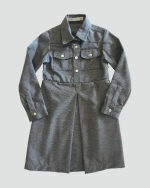 Girls Long Sleeved Double Pocket and Pleat Collard Mid Weight Shirt Dress