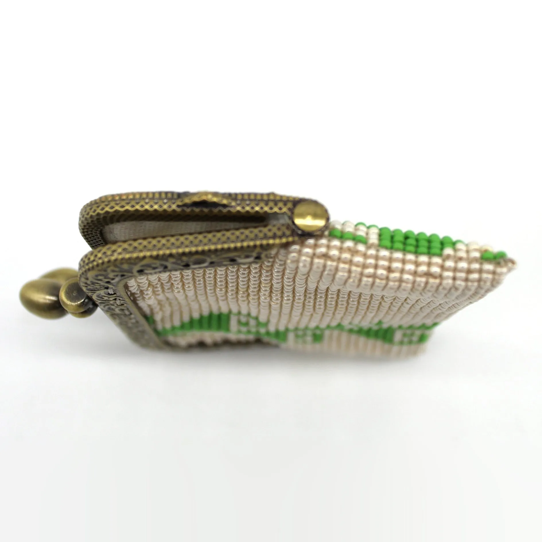 Glass Bead Coin Purse Metal Frame - STORM GREEN