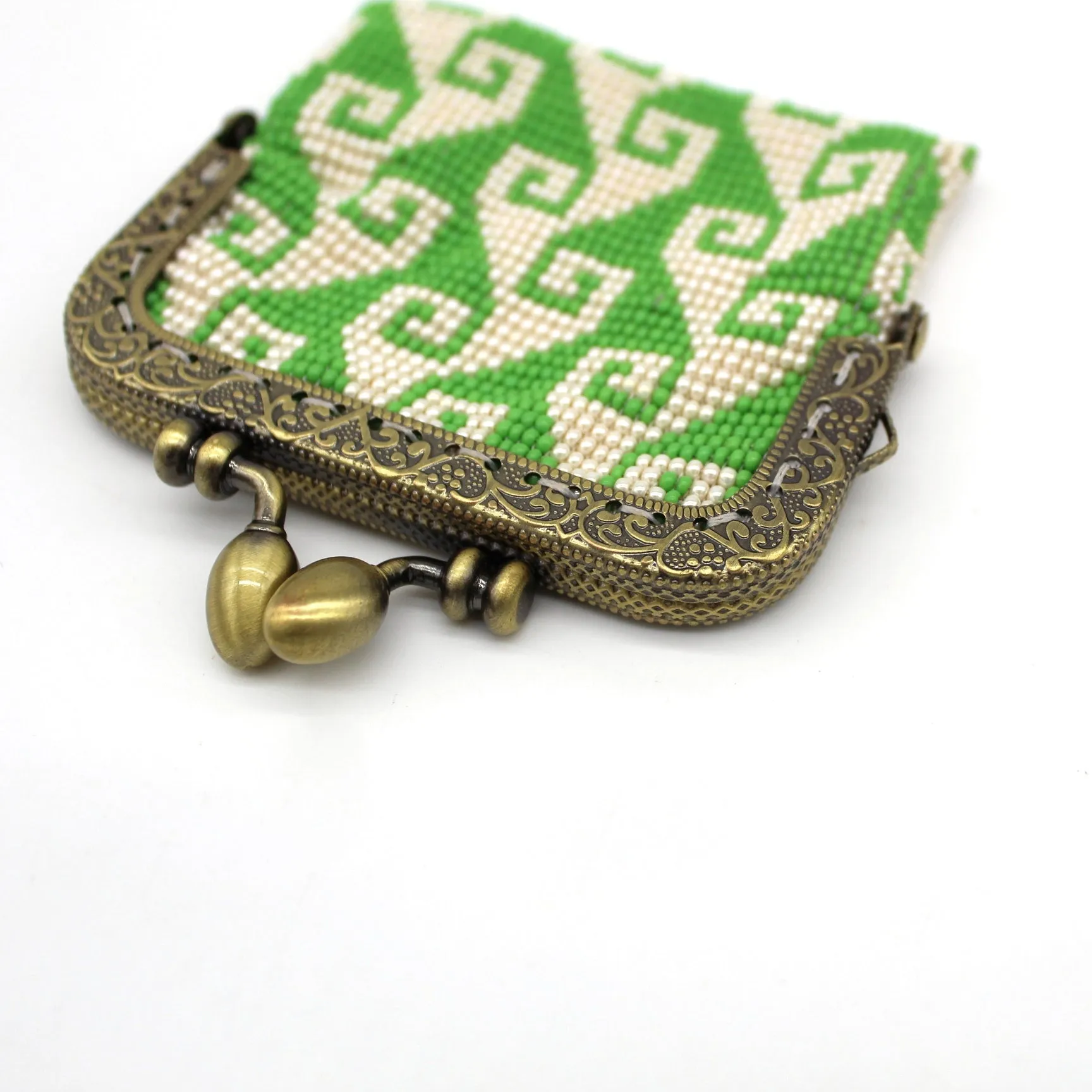Glass Bead Coin Purse Metal Frame - STORM GREEN
