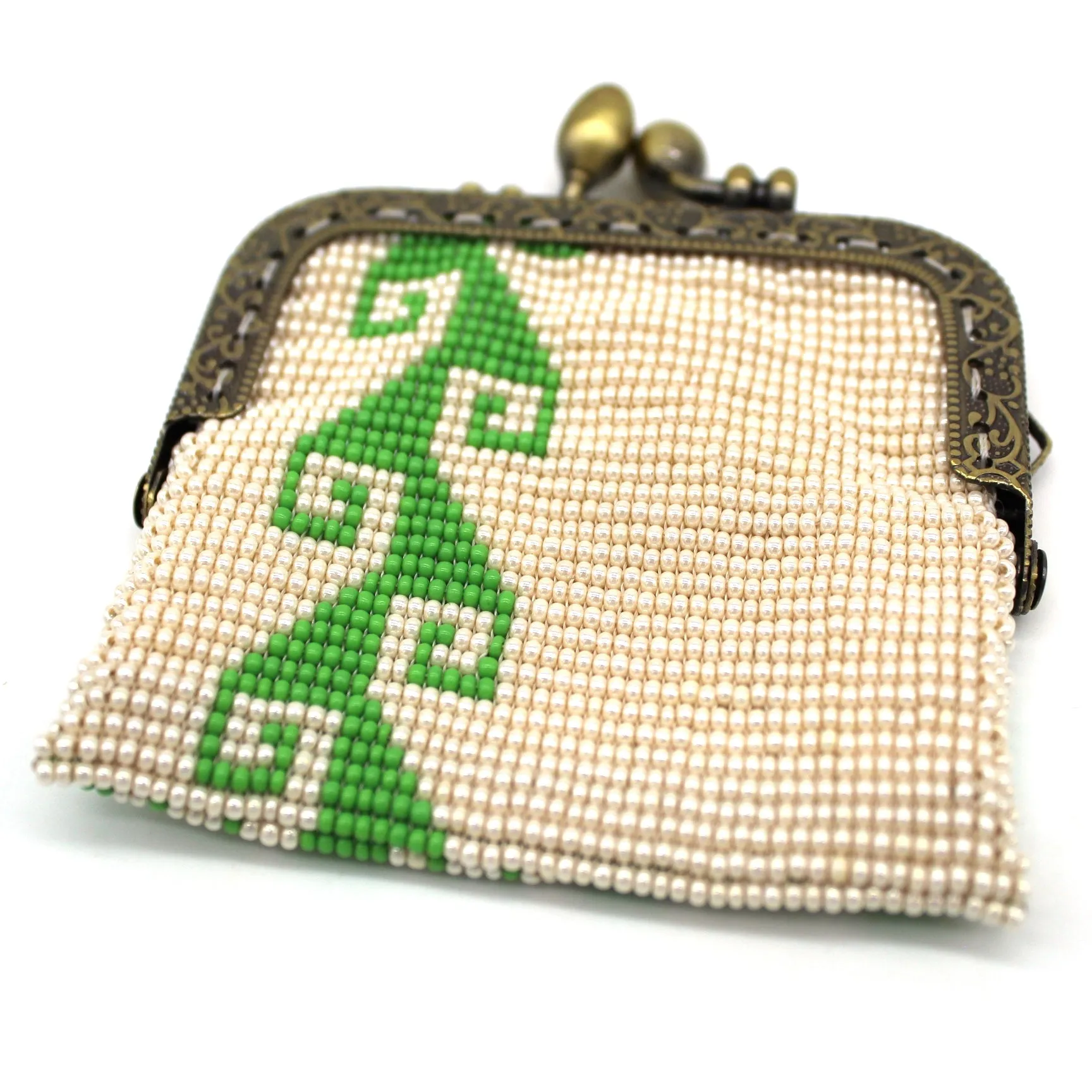 Glass Bead Coin Purse Metal Frame - STORM GREEN