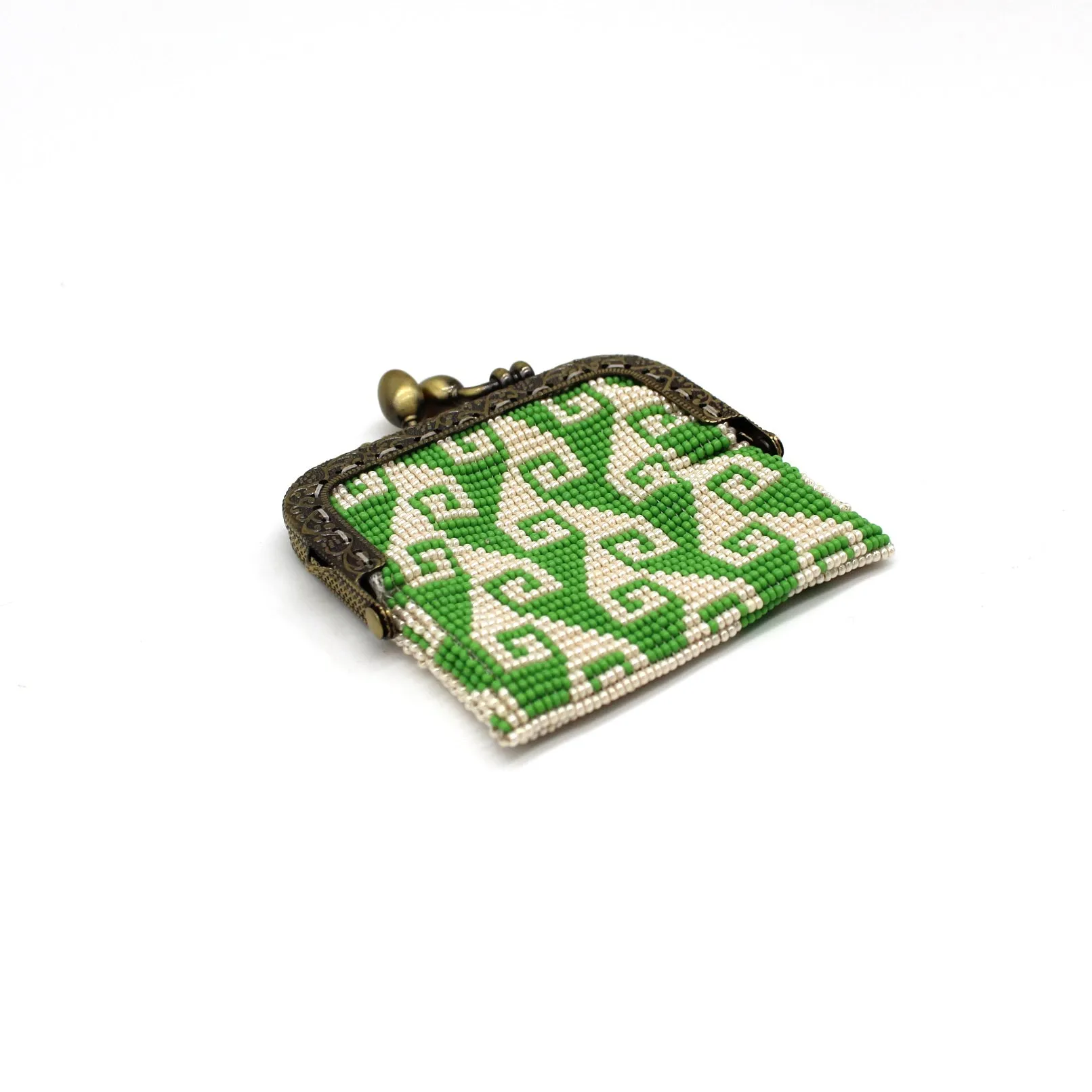 Glass Bead Coin Purse Metal Frame - STORM GREEN