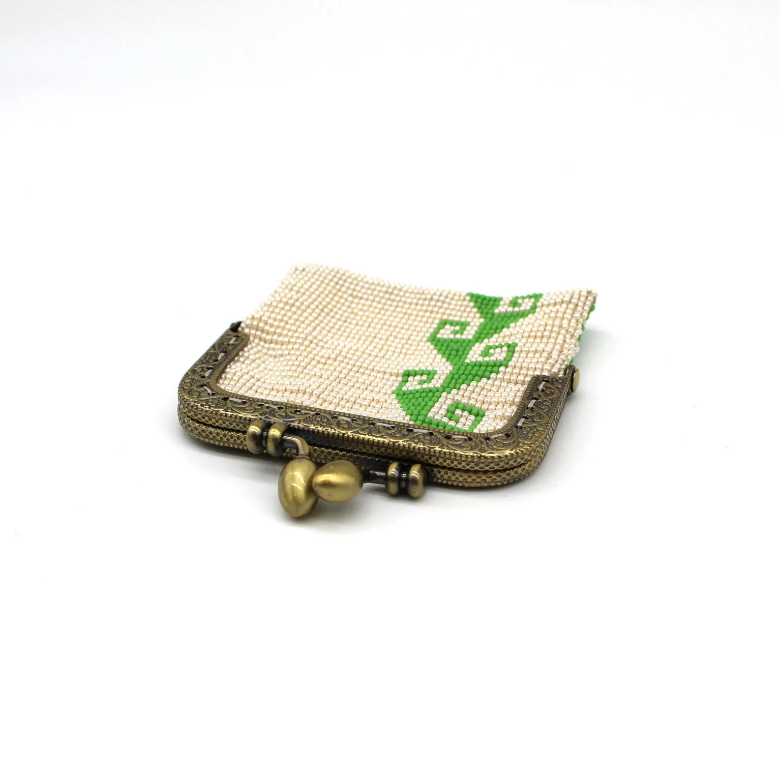 Glass Bead Coin Purse Metal Frame - STORM GREEN