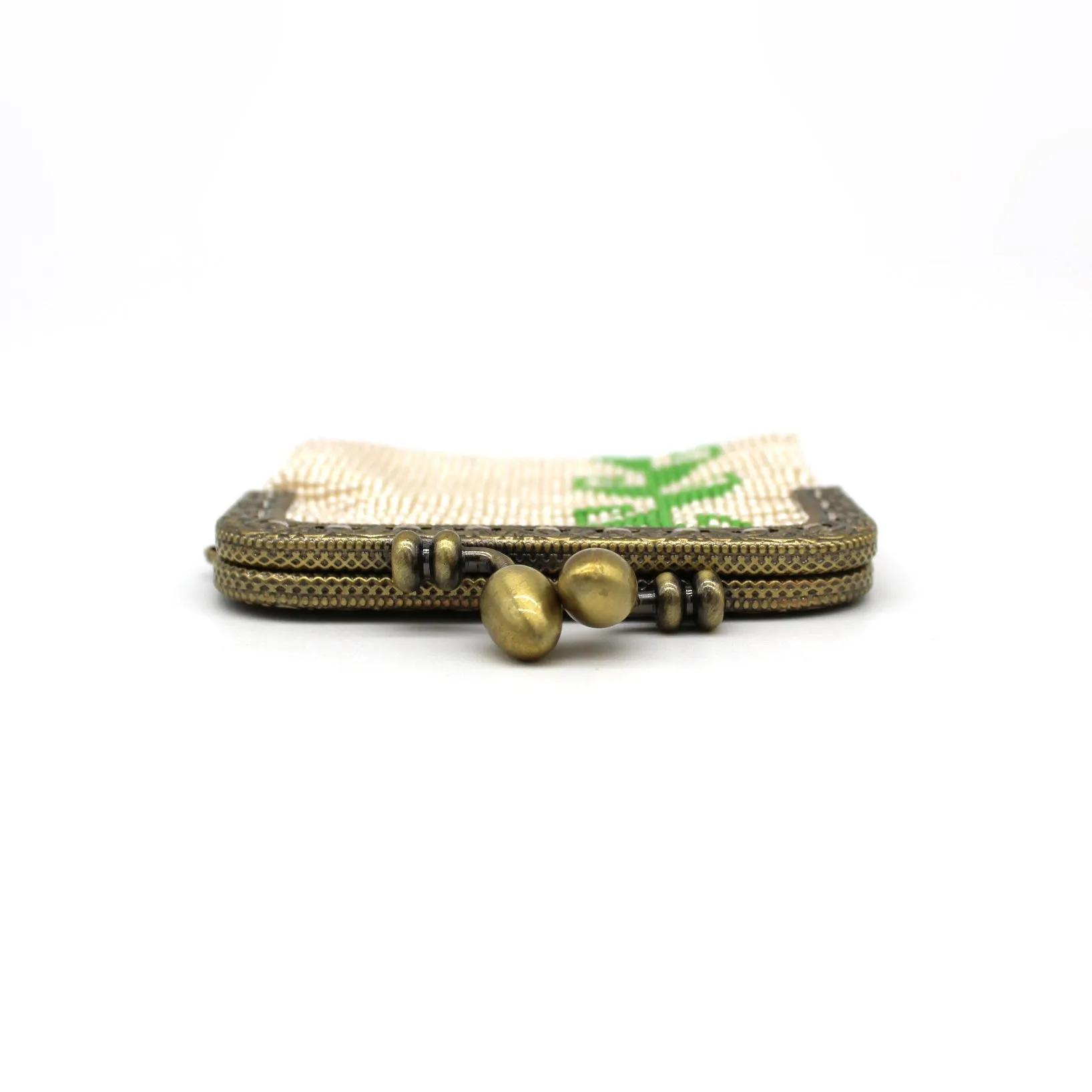 Glass Bead Coin Purse Metal Frame - STORM GREEN