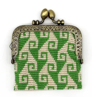 Glass Bead Coin Purse Metal Frame - STORM GREEN
