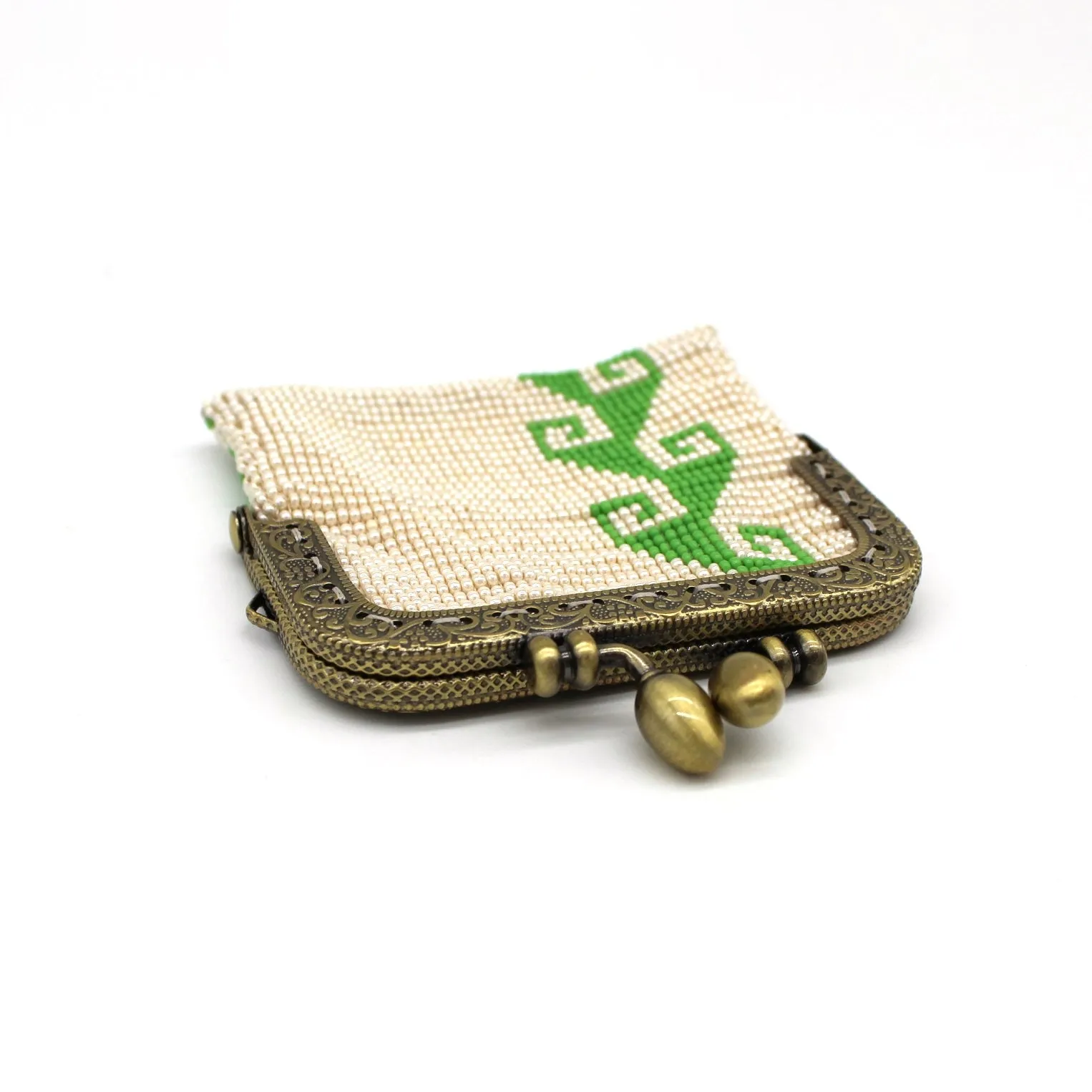 Glass Bead Coin Purse Metal Frame - STORM GREEN