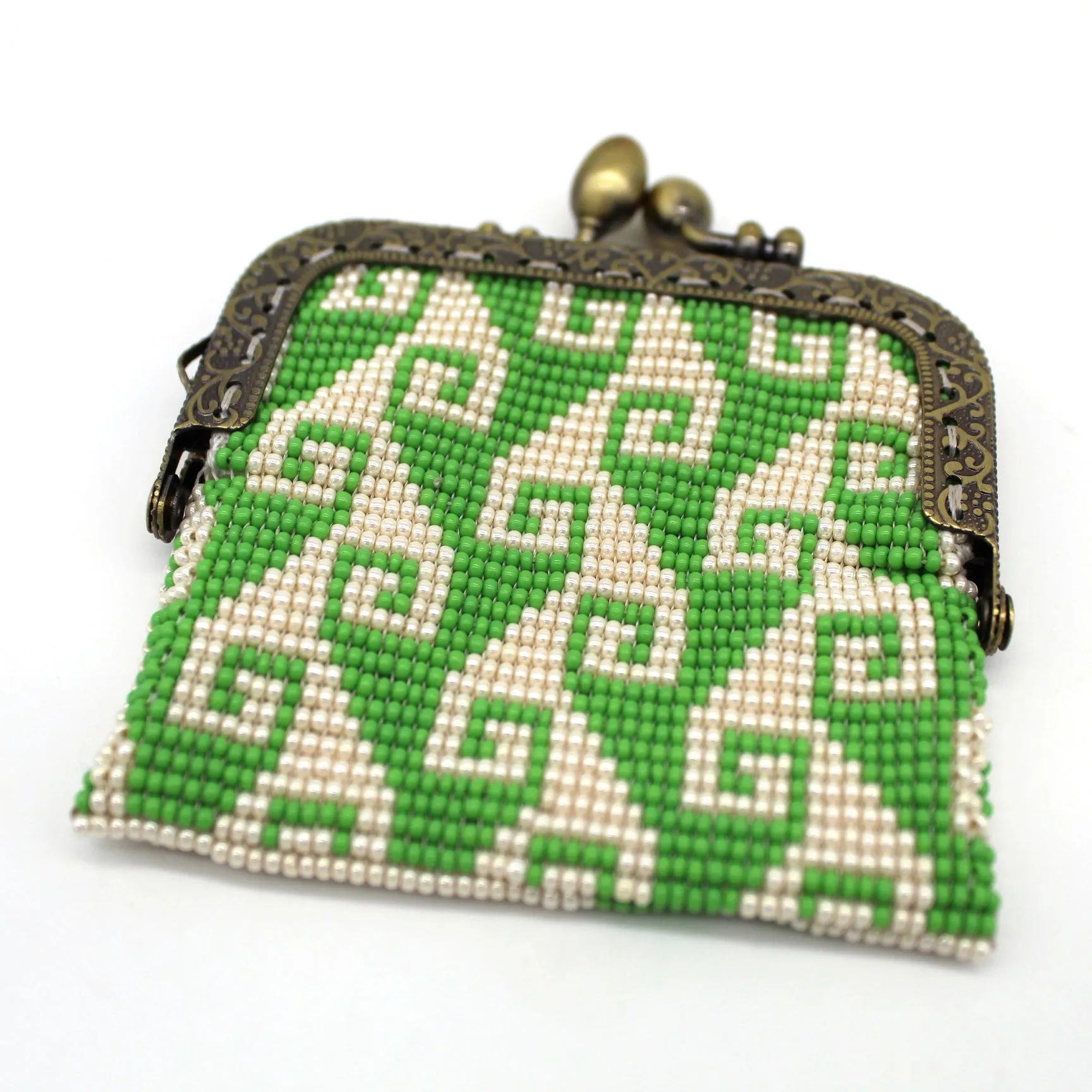 Glass Bead Coin Purse Metal Frame - STORM GREEN