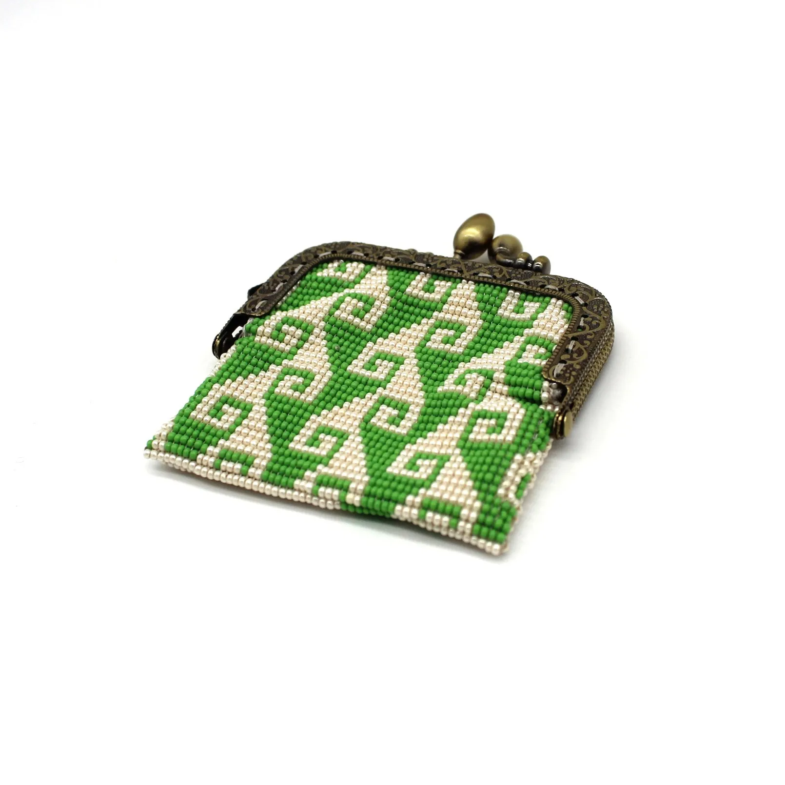 Glass Bead Coin Purse Metal Frame - STORM GREEN