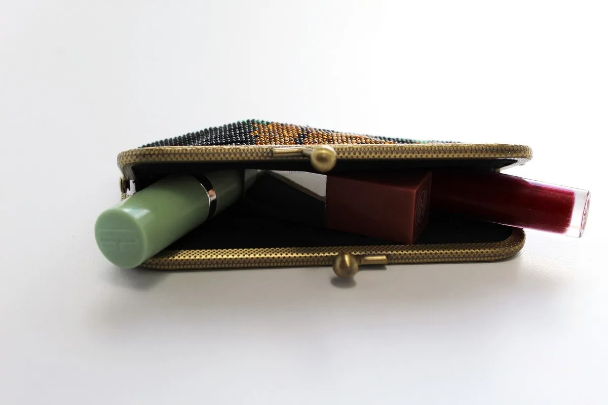 Glass Bead Flower Purse Metal Frame - GOLD