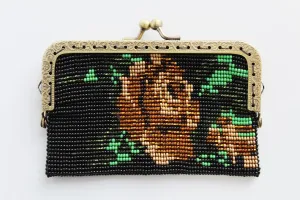 Glass Bead Flower Purse Metal Frame - GOLD