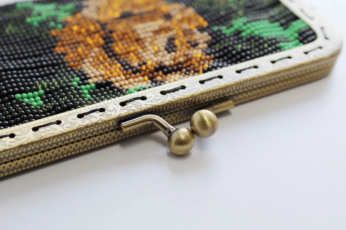 Glass Bead Flower Purse Metal Frame - GOLD