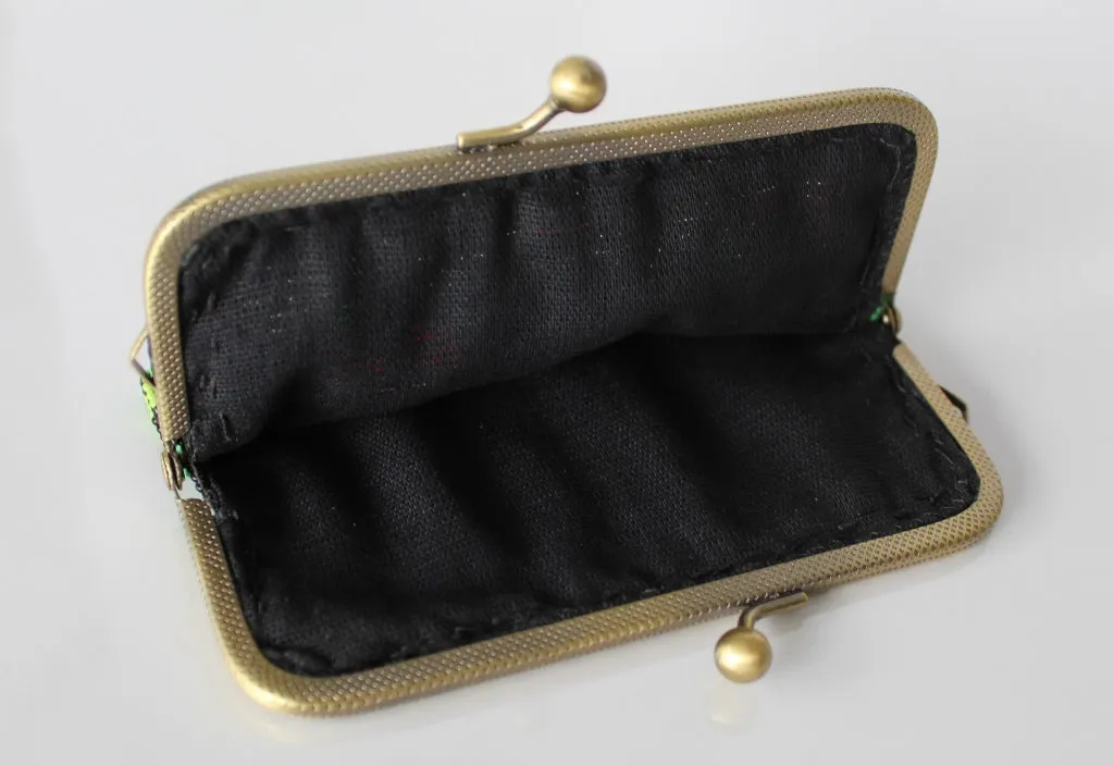 Glass Bead Flower Purse Metal Frame - GOLD