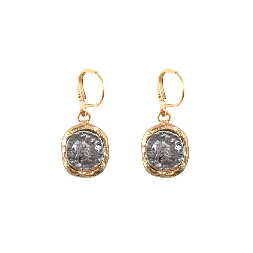 GOLD PAVIA COIN & FRAME DANGLE EARRINGS