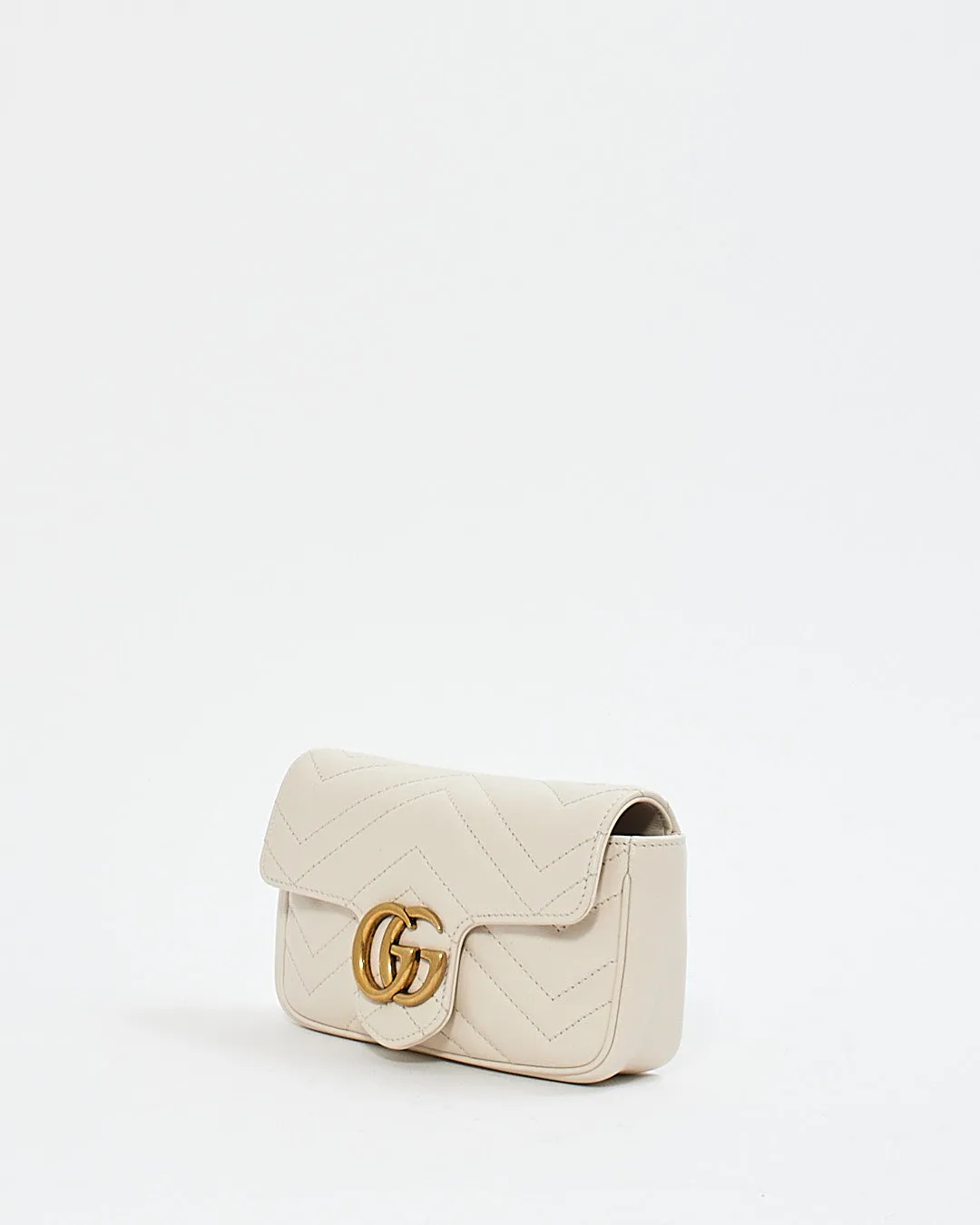 Gucci Beige Leather GG Marmont Matelasse Super Mini Chain Bag