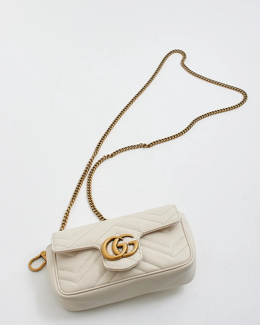 Gucci Beige Leather GG Marmont Matelasse Super Mini Chain Bag