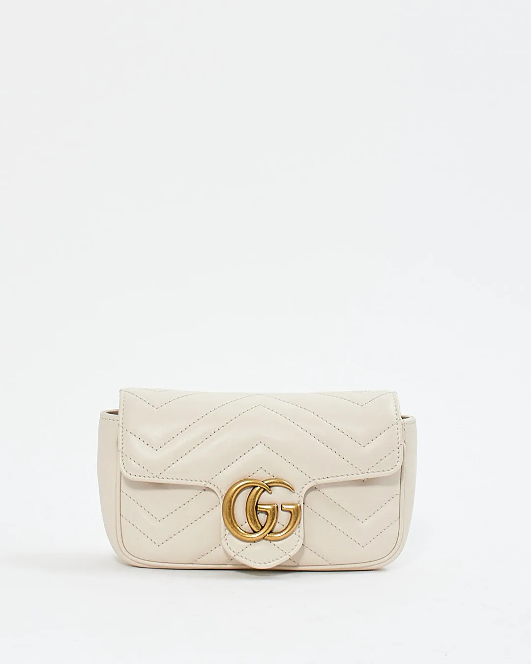 Gucci Beige Leather GG Marmont Matelasse Super Mini Chain Bag