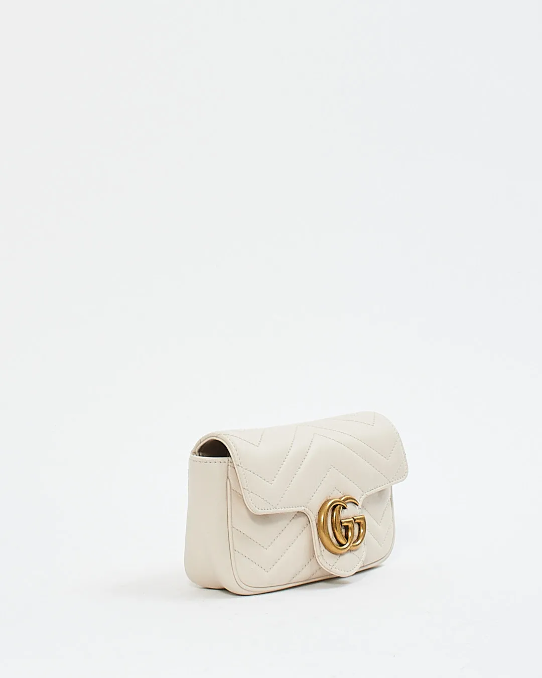 Gucci Beige Leather GG Marmont Matelasse Super Mini Chain Bag