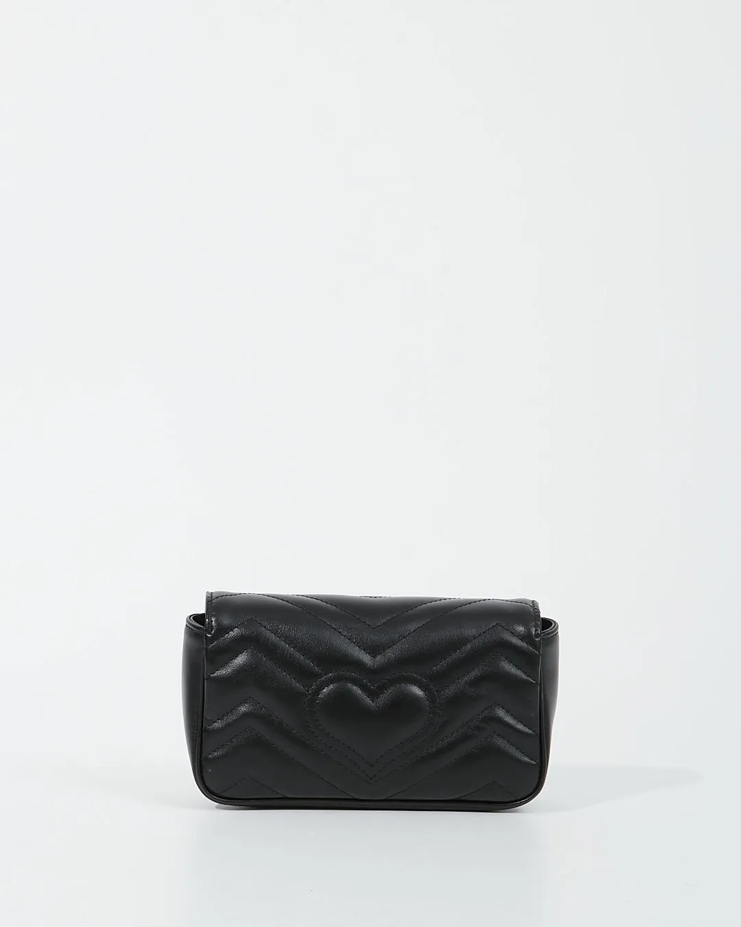 Gucci Black Chevron Leather GG Marmont Matelassé Super Mini Chain Bag