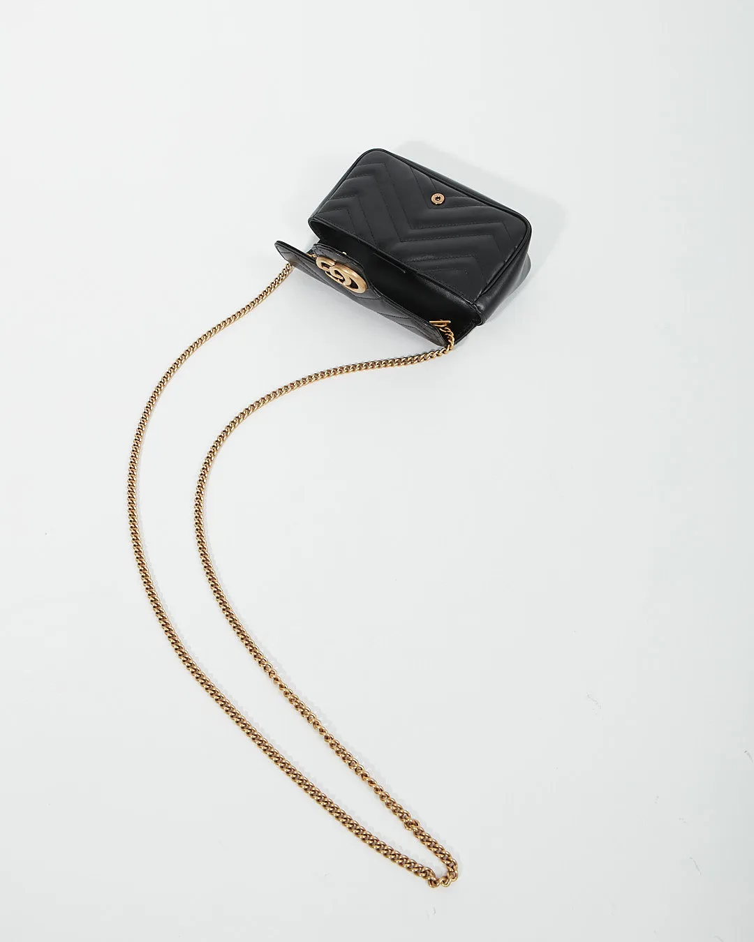 Gucci Black Chevron Leather GG Marmont Matelassé Super Mini Chain Bag