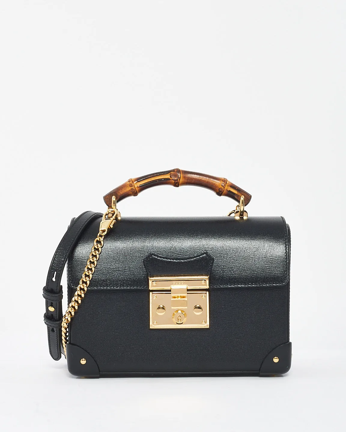 Gucci Black Leather Small Bamboo Padlock Bag