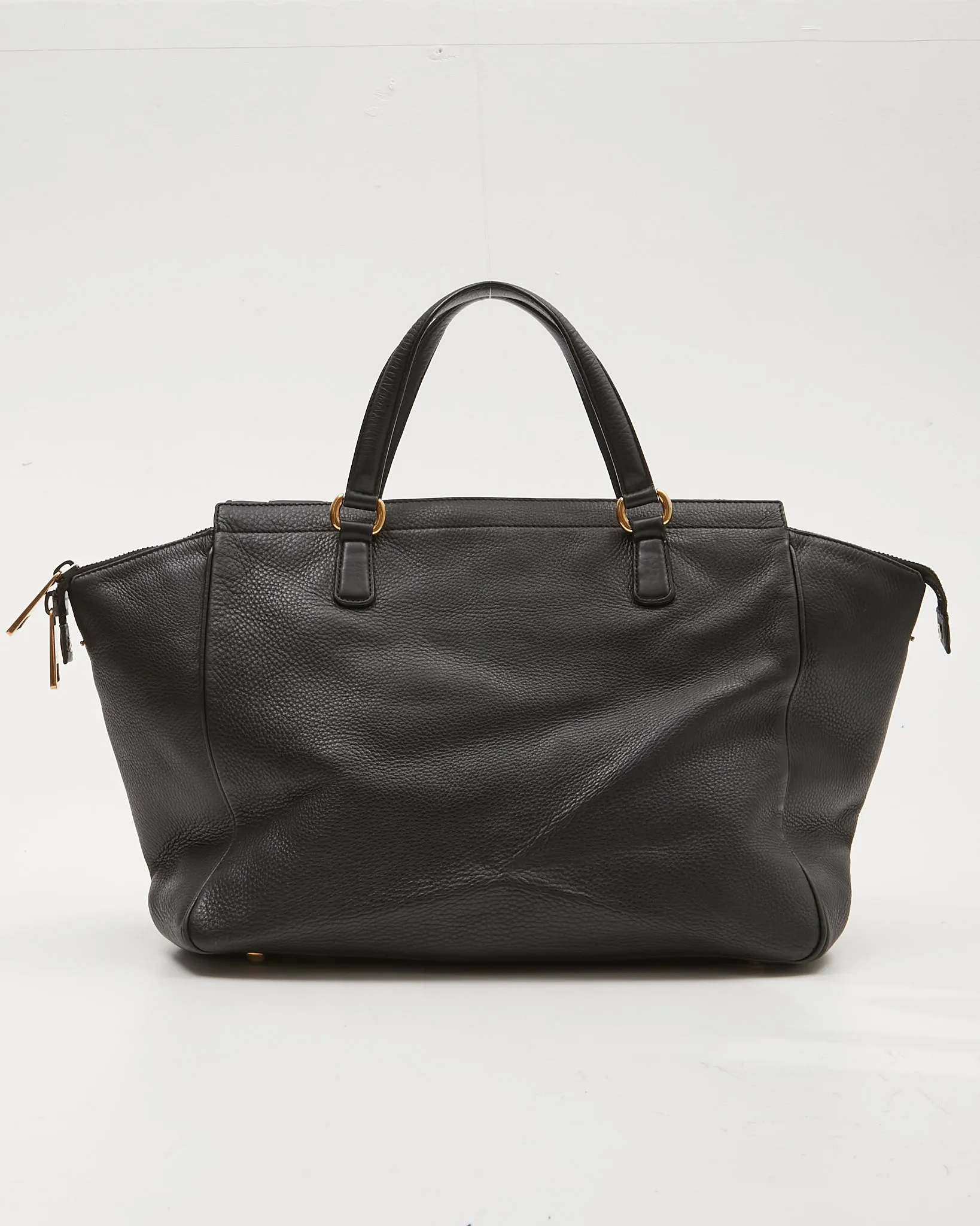Gucci Black Pebbled Leather 1973 Logo Tote Bag