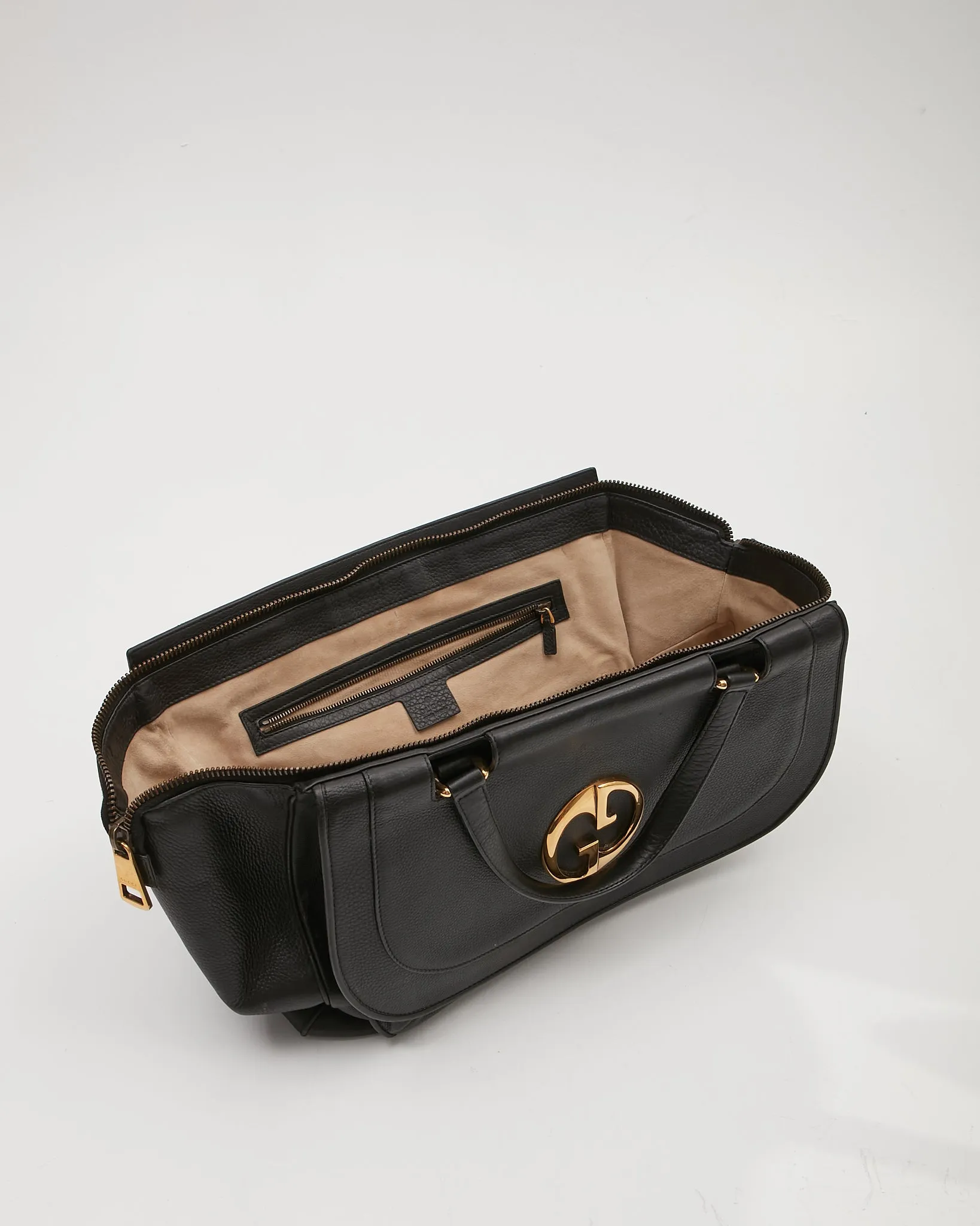 Gucci Black Pebbled Leather 1973 Logo Tote Bag