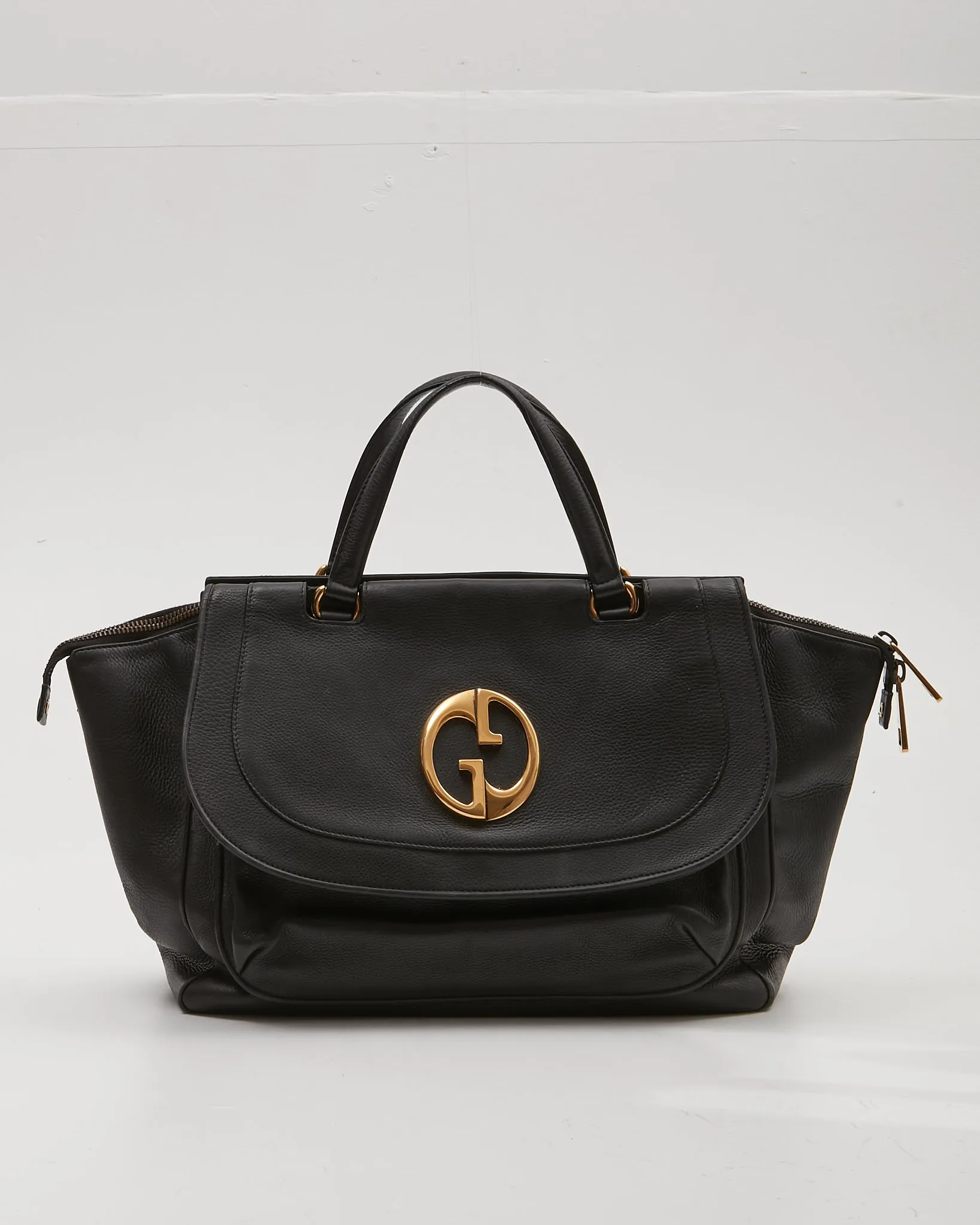 Gucci Black Pebbled Leather 1973 Logo Tote Bag