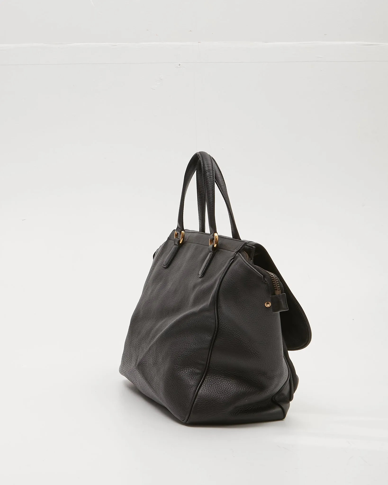 Gucci Black Pebbled Leather 1973 Logo Tote Bag