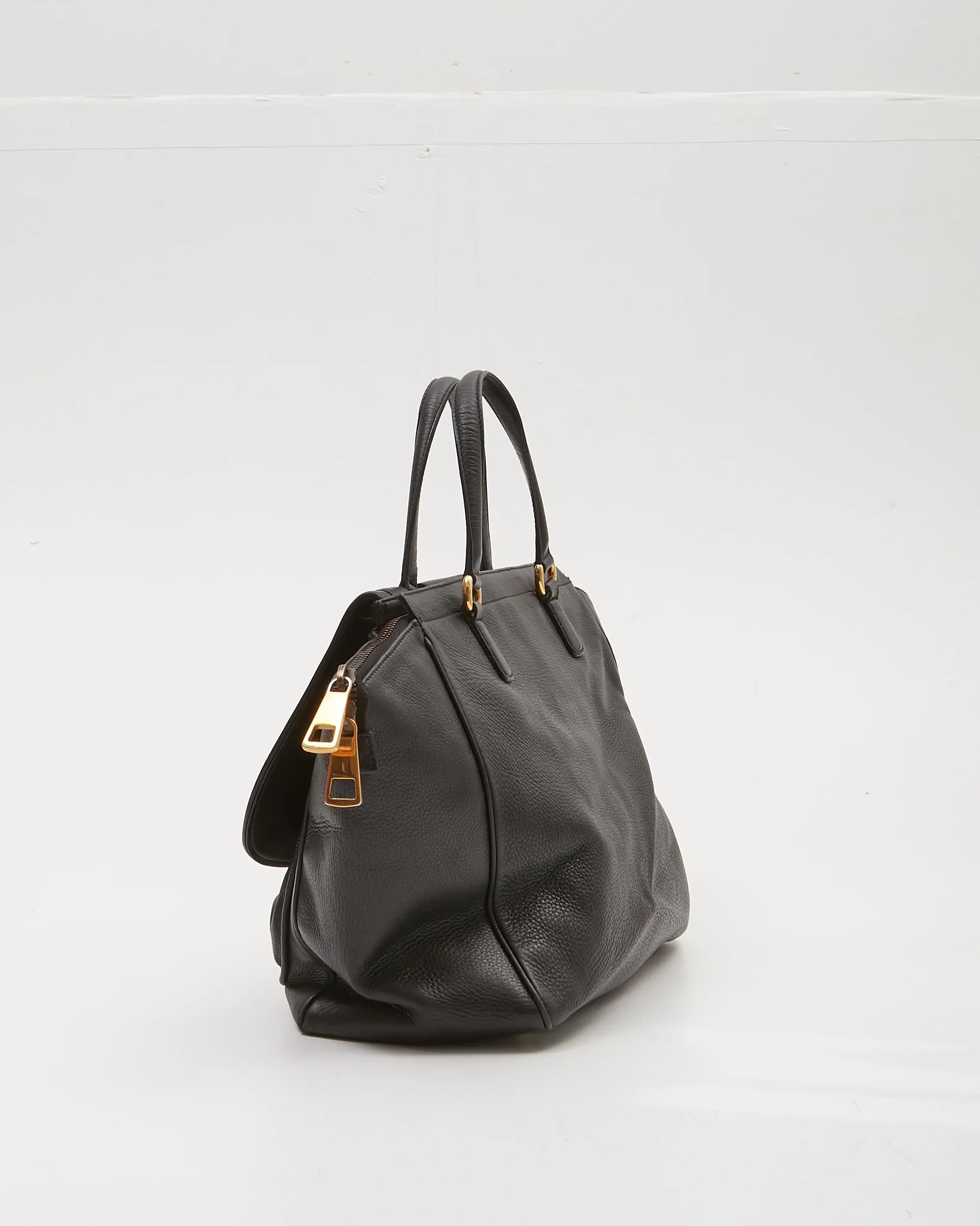 Gucci Black Pebbled Leather 1973 Logo Tote Bag