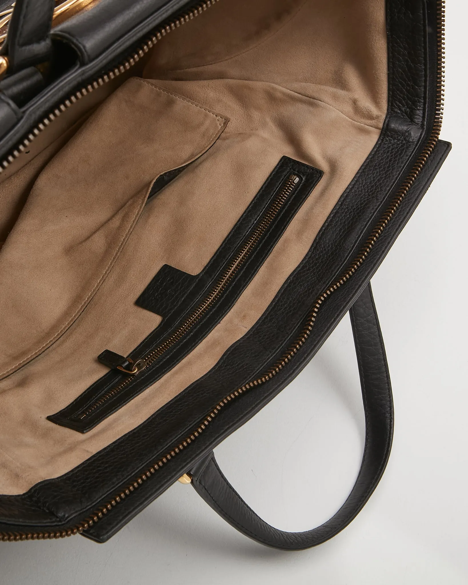 Gucci Black Pebbled Leather 1973 Logo Tote Bag
